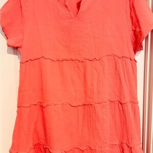 Cotton Bleu Vibrant Coral Textured Dress